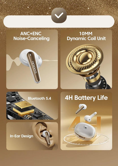 Toocki ANC Bluetooth Earphone 5.4 Dual Noise Cancellation Waterproof Wireless Headphone 3D Stereo In-ear ENC Earbuds With Mic - MANDOTOS