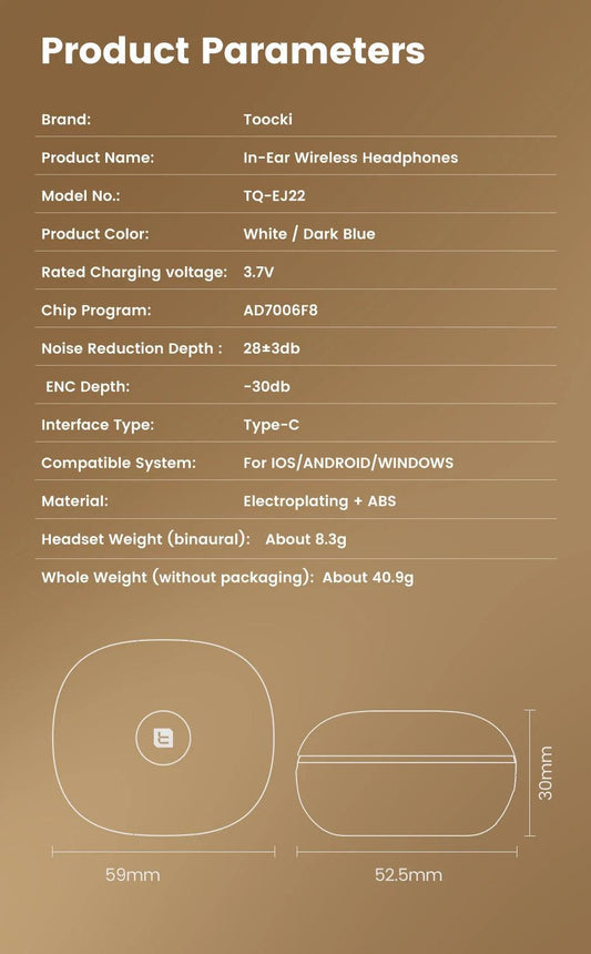 Toocki ANC Bluetooth Earphone 5.4 Dual Noise Cancellation Waterproof Wireless Headphone 3D Stereo In-ear ENC Earbuds With Mic - MANDOTOS