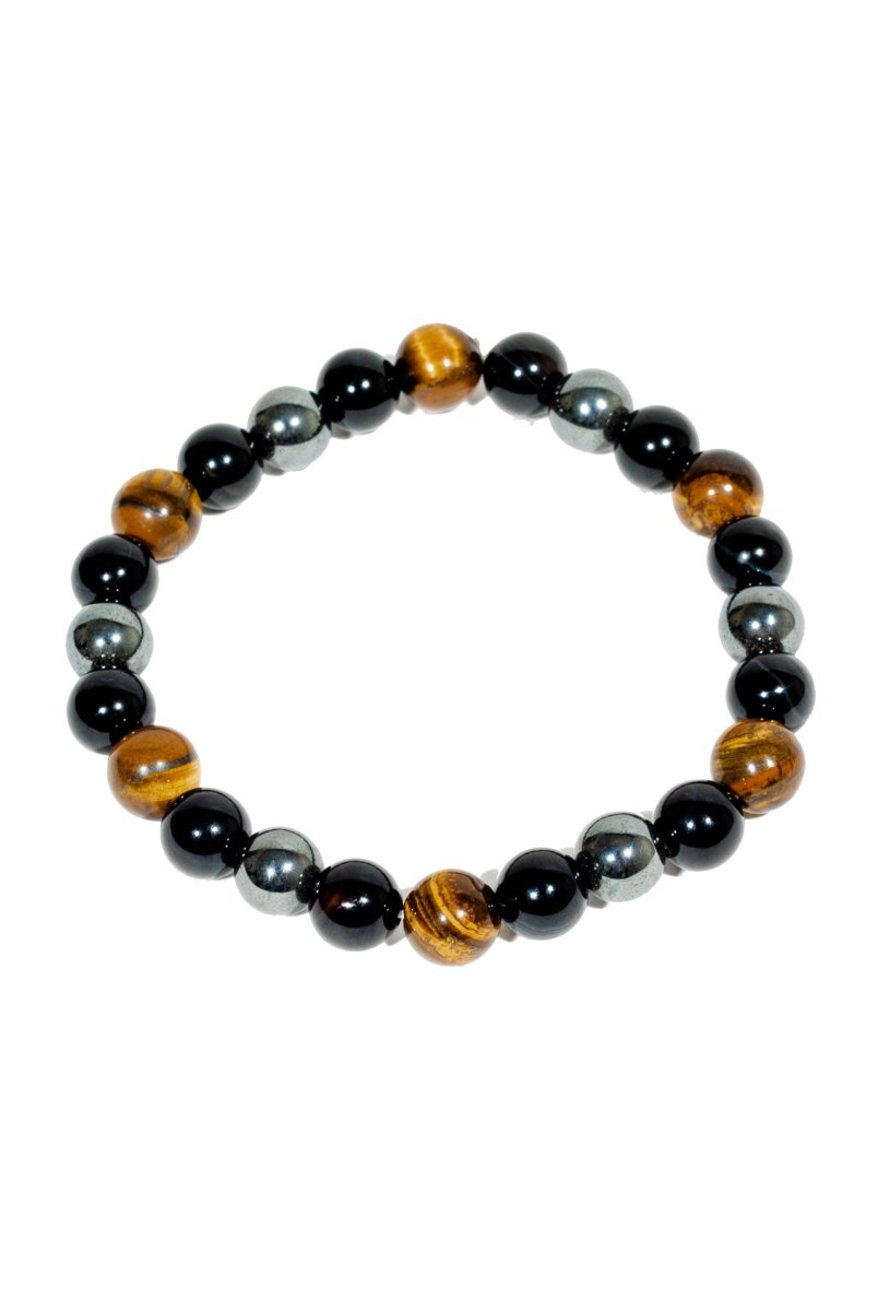 Triple Protection Bracelet WIth Tigers Eye, Hematite, and Obsidian(7.5 inches) - MANDOTOS INTERNATIONAL