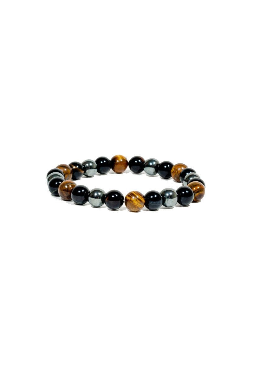 Triple Protection Bracelet WIth Tigers Eye, Hematite, and Obsidian(7.5 inches) - MANDOTOS INTERNATIONAL