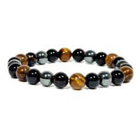 Triple Protection Bracelet WIth Tigers Eye, Hematite, and Obsidian(7.5 inches) - MANDOTOS INTERNATIONAL