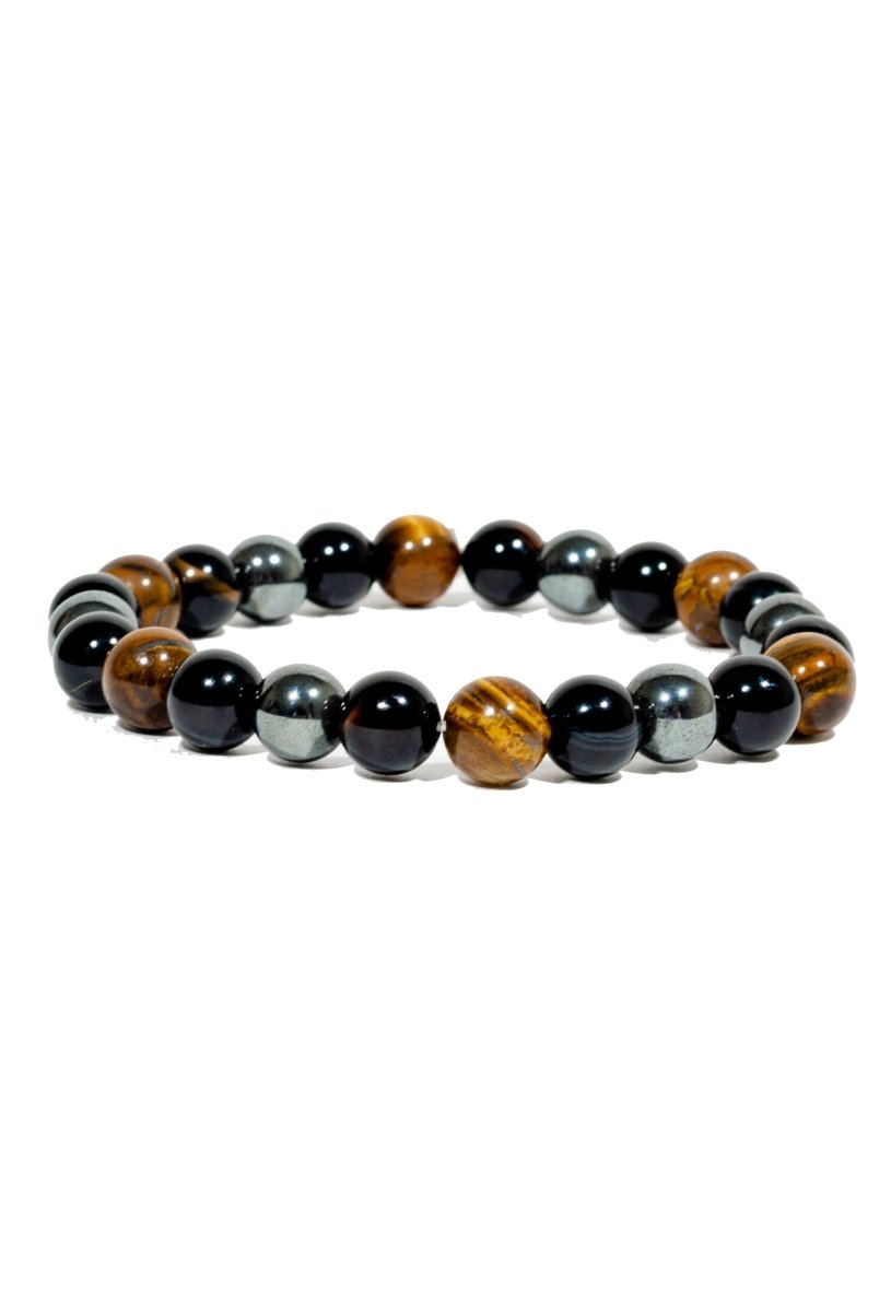 Triple Protection Bracelet WIth Tigers Eye, Hematite, and Obsidian(7.5 inches) - MANDOTOS INTERNATIONAL