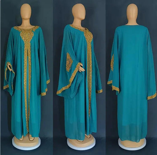 Two Piece Set Gold Kaftan Abaya Dress - MANDOTOS