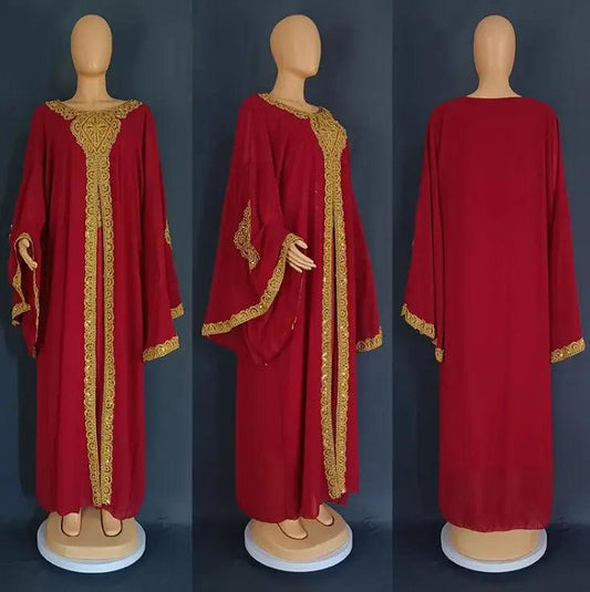 Two Piece Set Gold Kaftan Abaya Dress - MANDOTOS