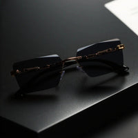 Unisex Luxury Frameless Black Golden Sunglasses with Leopard Print - UV400 Protection, Thin Rectangular Lenses, Elegant Design - MANDOTOS INTERNATIONAL