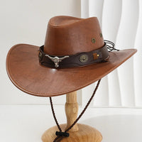 Unisex Vintage Faux Leather Western Cowboy Hat Outdoor Gentleman Cowgirl Jazz Cap Sombrero Hombre - MANDOTOS INTERNATIONAL