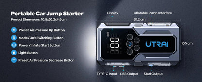 UTRAI 1500A Car Jump Starter Power Bank Portable 150PSI Air Pump Car Battery Emergency Boosters Starting Device Car Starter 2024 - MANDOTOS