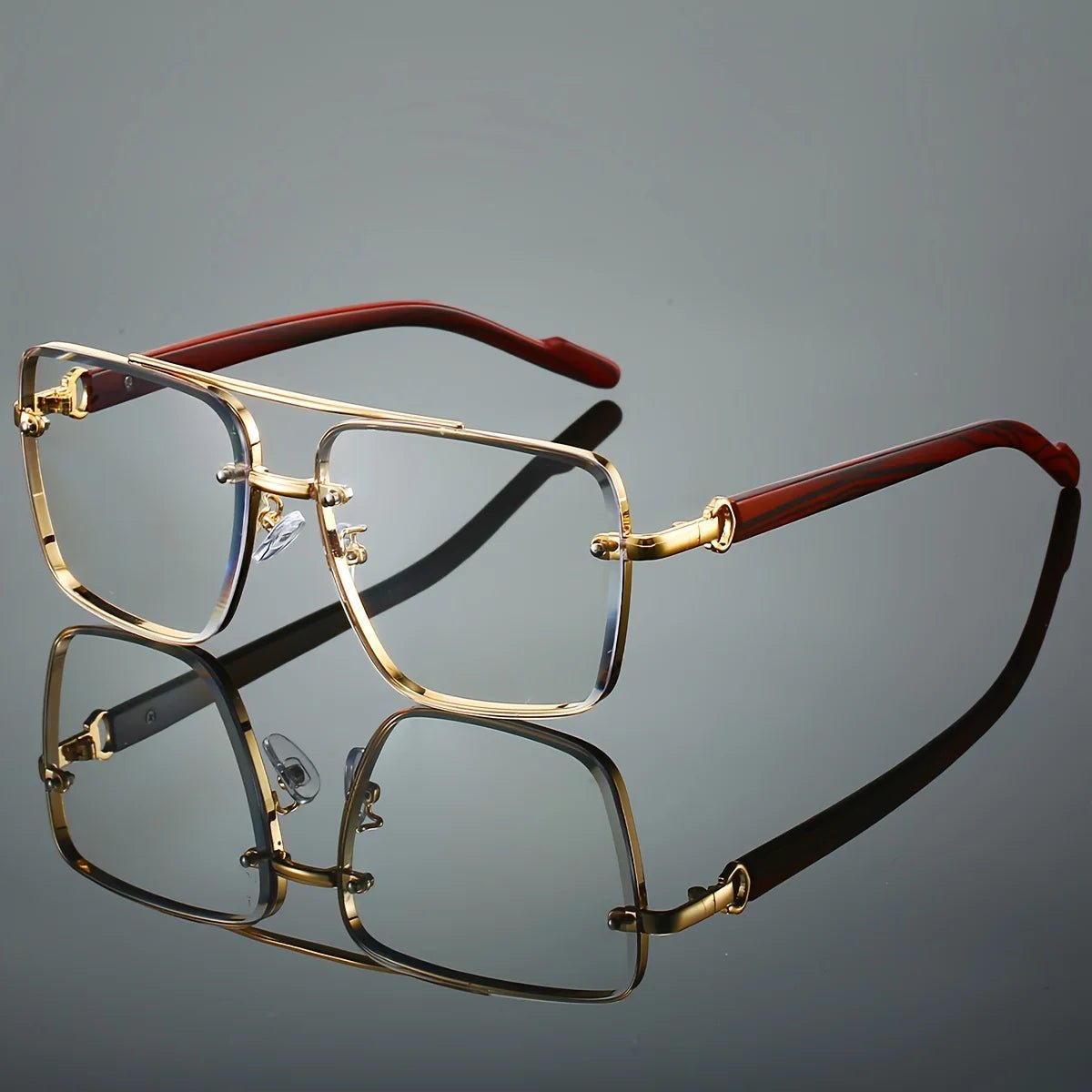 UV400 Unisex Square Men'S Sunglasses With Case -Unique Double Bridge Retro Wood Grain Luxury Style for Daily Wear Driving Travel - MANDOTOS INTERNATIONAL