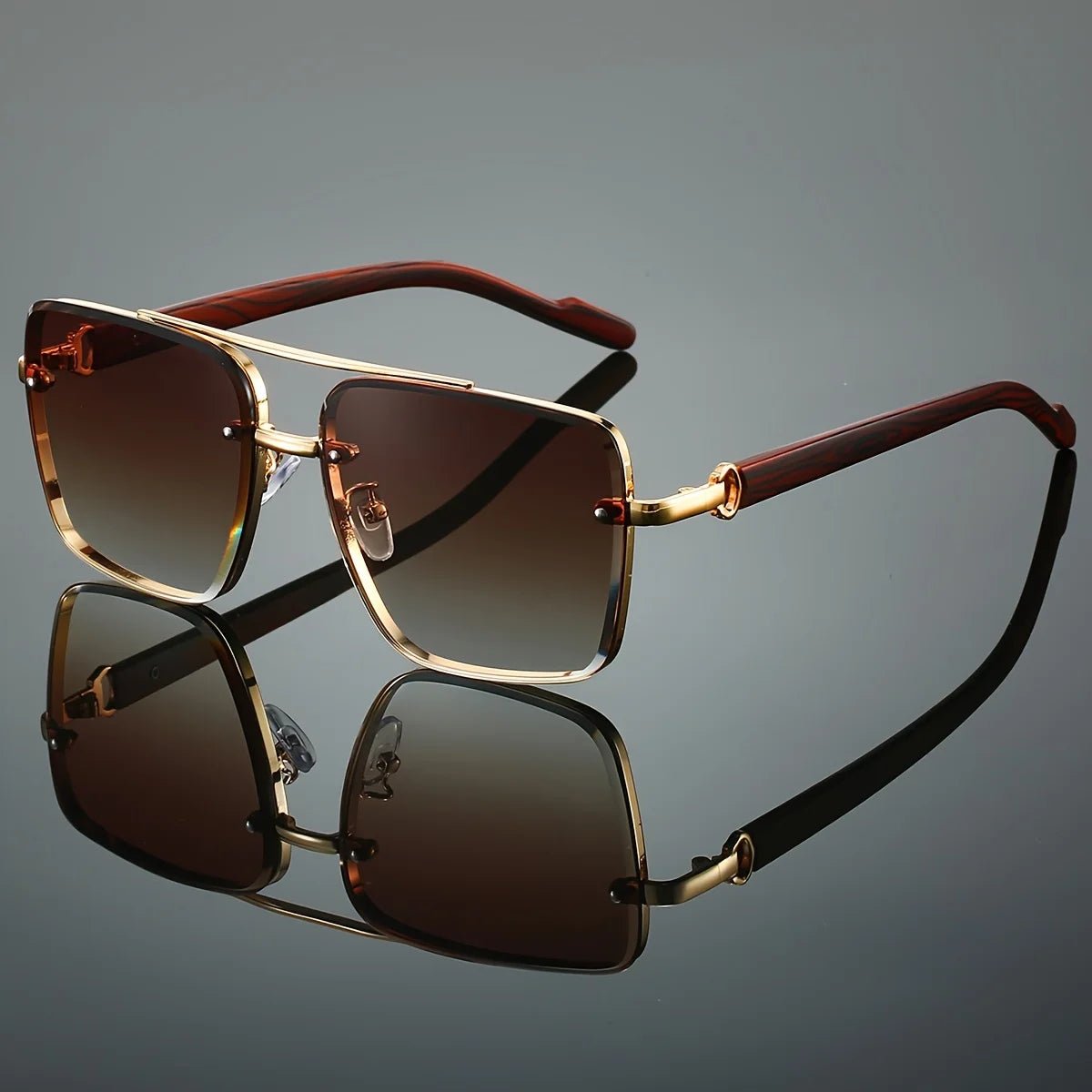 UV400 Unisex Square Men'S Sunglasses With Case -Unique Double Bridge Retro Wood Grain Luxury Style for Daily Wear Driving Travel - MANDOTOS INTERNATIONAL