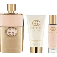 Gucci Guilty 3 Piece Hardbox Gift Set for Women (3 Ounce Eau de Parfum Spray + 1.6 Ounce Perfumed Body Lotion + 0.5 Ounce Eau de Parfum Travel Spray) - MANDOTOS INTERNATIONAL