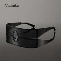 VIUIRNKA Men's Sunglasses, Cyberpunk Metal Wraparound Frame, Wide Temple Futuristic Design With Case, Lightweight Street Style - MANDOTOS INTERNATIONAL