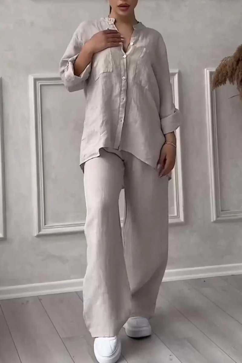 Wide-Leg Pants & Lace-Up Top Two-Piece Set – Solid Color, 12 Colors S–5XL - MANDOTOS INTERNATIONALTwo-Piece Set