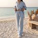 Wide-Leg Pants & Lace-Up Top Two-Piece Set – Solid Color, 12 Colors S–5XL - MANDOTOS INTERNATIONALTwo-Piece Set