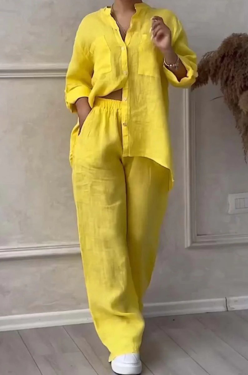 Wide-Leg Pants & Lace-Up Top Two-Piece Set – Solid Color, 12 Colors S–5XL - MANDOTOS INTERNATIONALTwo-Piece Set