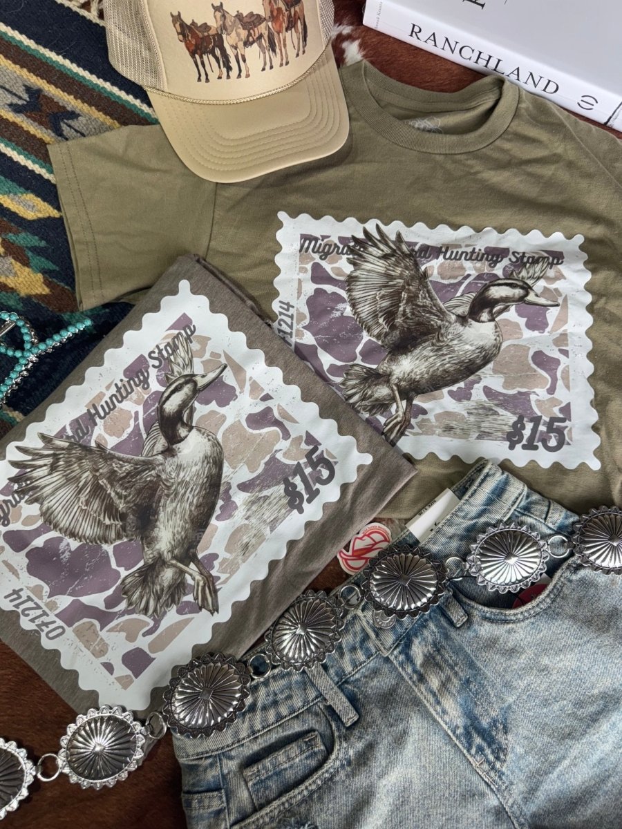 Duck Stamp Graphic Tee - Olive Green - MANDOTOS INTERNATIONALGraphic Tees