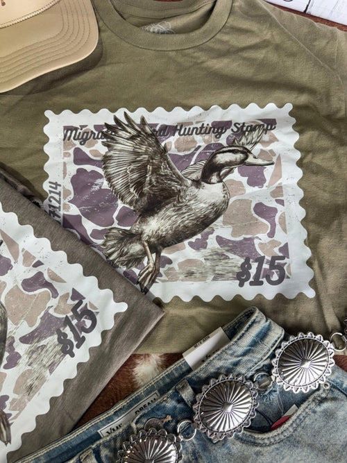 Duck Stamp Graphic Tee - Olive Green - MANDOTOS INTERNATIONALGraphic Tees