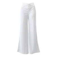 Women Flared Pants Elegant Office Lady Casual High Waist Trousers Spring Summer Solid Crisscross Sheer Mesh Patch Wide Leg Pant - MANDOTOS INTERNATIONAL