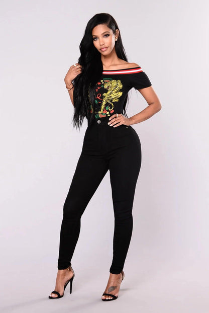 Women High Waist Stretch Hip Lift Denim Skinny Pants Jeans Full Length Sexy Slim Bleachded Solid Color Pants - MANDOTOS