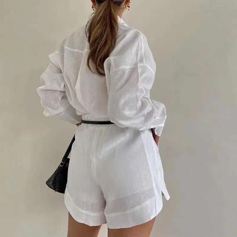 Summer Fashion Women's 2-Piece Button Short Pant Set with Shirt Tops - MANDOTOS INTERNATIONAL