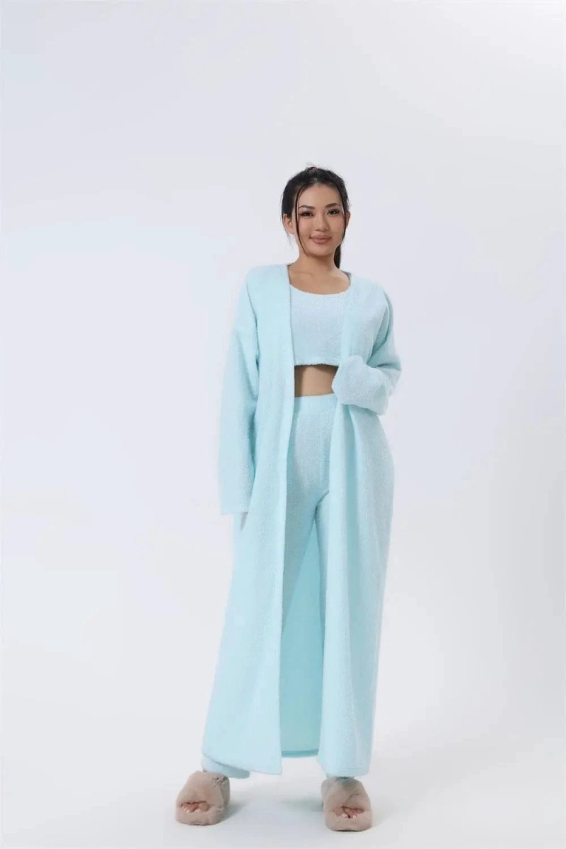 Women's 3-Piece Cozy Lounge Set - Pajama Set with Cardigan - MANDOTOS