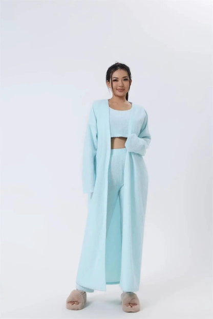 Women's 3-Piece Cozy Lounge Set - Pajama Set with Cardigan - MANDOTOS