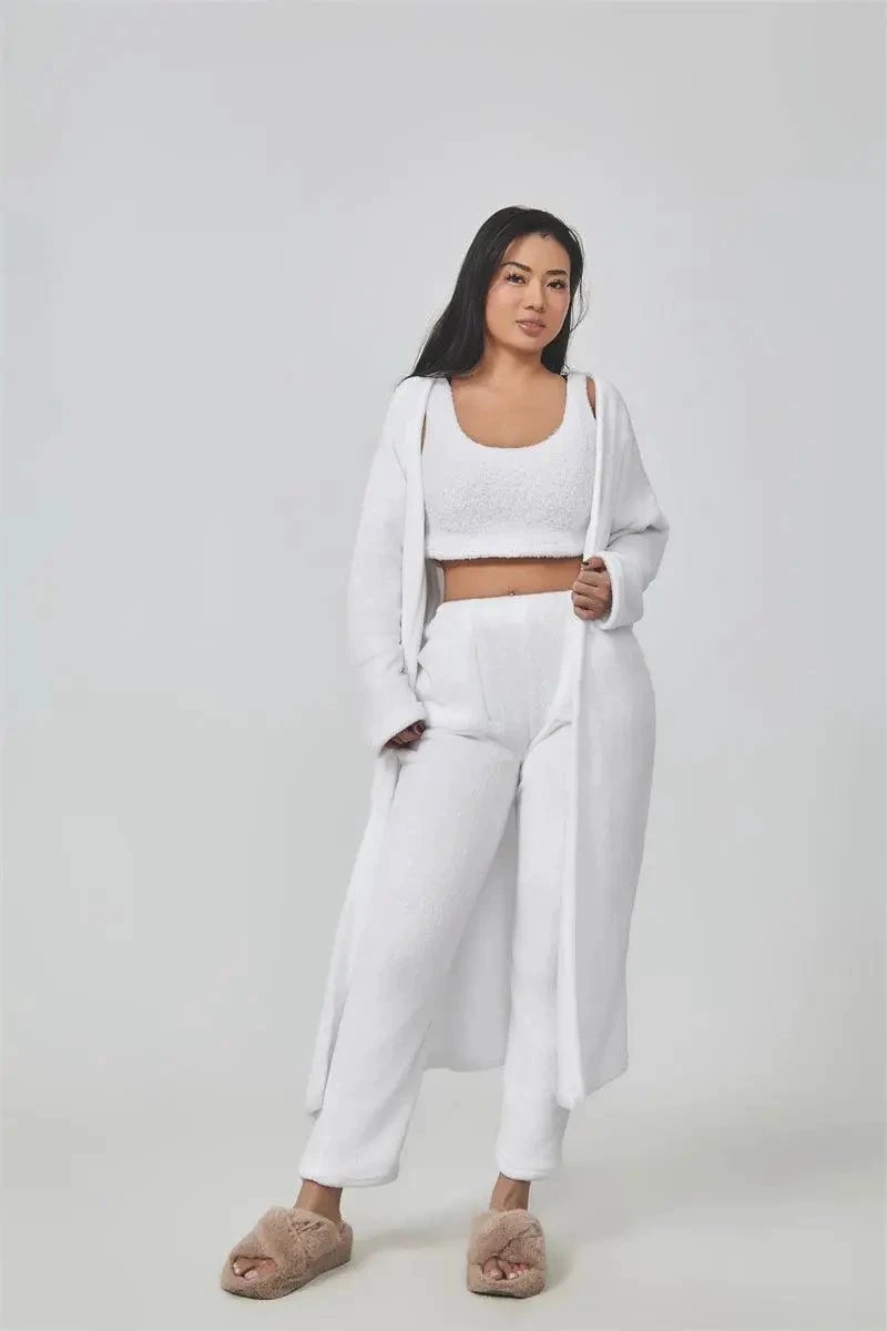 Women's 3-Piece Cozy Lounge Set - Pajama Set with Cardigan - MANDOTOS
