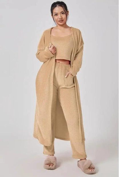Women's 3-Piece Cozy Lounge Set - Pajama Set with Cardigan - MANDOTOS