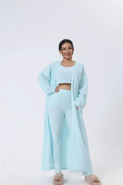 Women's 3-Piece Cozy Lounge Set - Pajama Set with Cardigan - MANDOTOS
