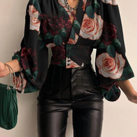 Women's Blouse Sexy Irregular V Neck Blusas Fashion Lantern Sleeve Solid Autumn Elegant Streetwear Casual Loose Tunic Top - MANDOTOS INTERNATIONAL