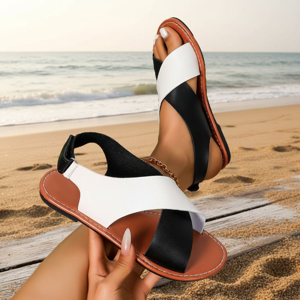 Women's Color-Block Cross-Strap Flat Sandals - MANDOTOS INTERNATIONALFootwear