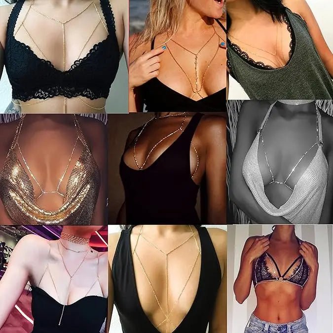 Women's Gold Body Chain Necklace Bikini Jewelry Set - 4 Pieces - MANDOTOS INTERNATIONAL