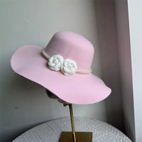 French Style Fedora Hat for Women - Wide Brim Felt Hat - Winter Autumn Derby Jazz Hats - MANDOTOS INTERNATIONAL