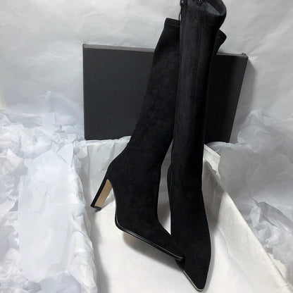 Women's High Heel Stretch Below The Knee Boots - MANDOTOS