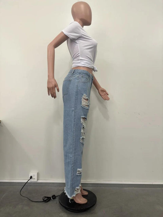 Women's Jeans Sexy Fashion Burnt Flower Hole Jeans Spring Summer Ladies Casual High Waist Denim Versatile Denim Trousers 2025 - MANDOTOS