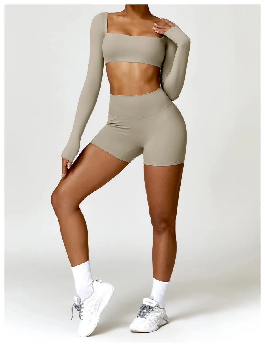 Women's Long Sleeve Fitness T-Shirt Gym Push Up Top - MANDOTOS INTERNATIONAL