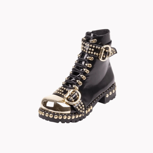 Rugged Studded Buckle Boots - MANDOTOS