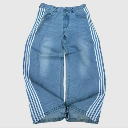 Y2K Baggy Jeans Harajuku vintage Striped Embroidered high quality Sweatpants men women Hip Hop Casual wide leg jeans streetwear - MANDOTOS