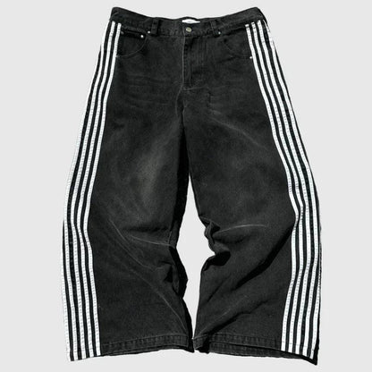 Y2K Baggy Jeans Harajuku vintage Striped Embroidered high quality Sweatpants men women Hip Hop Casual wide leg jeans streetwear - MANDOTOS