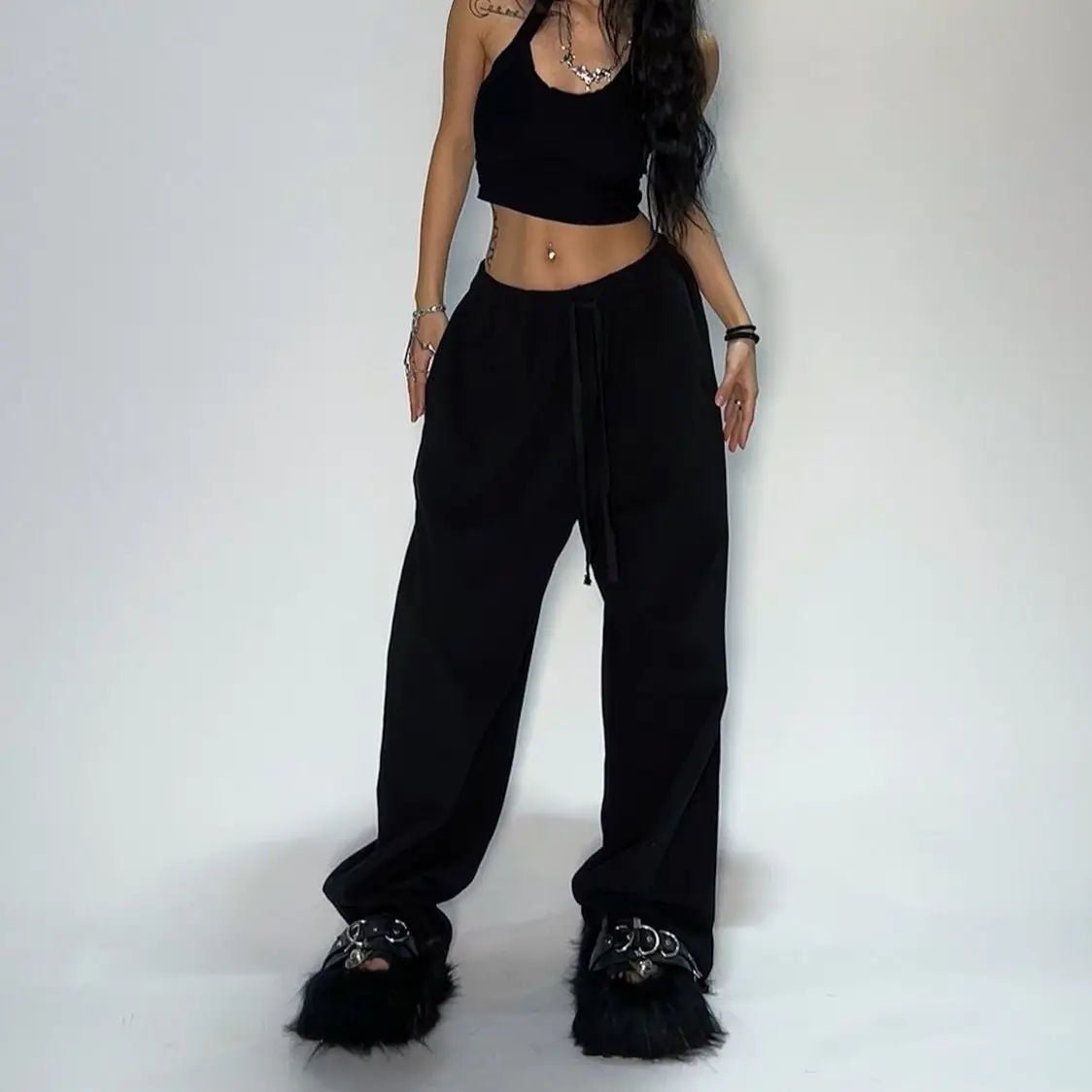 Y2k Embroidered Black Gray Casual Pants Camo Functional Tactical Functional Men's Women's Premium Jogging Drawstring Sweatpants - MANDOTOS INTERNATIONAL