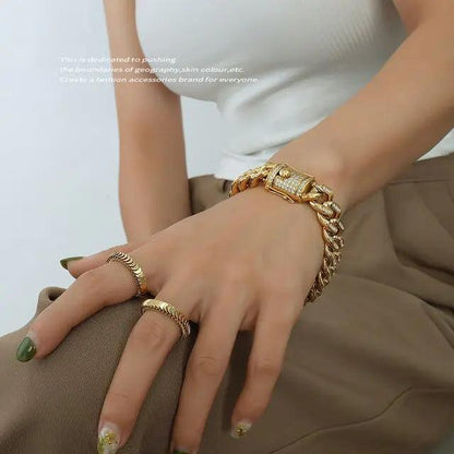 TOSOKO 18K Gold Plated Cuban Chain Set with Zircon - MANDOTOS