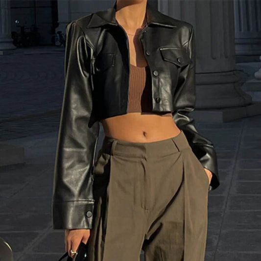Vogue PU Cropped Jacket - MANDOTOS INTERNATIONAL